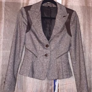 Plaid and leather blazer